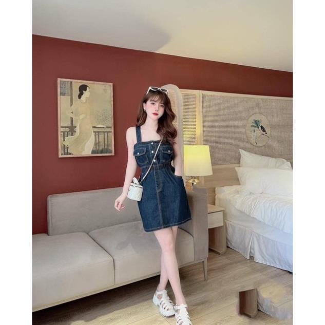 Váy Bò 2 Dây Bản To Lắp Túi Trẻ Trung HN014