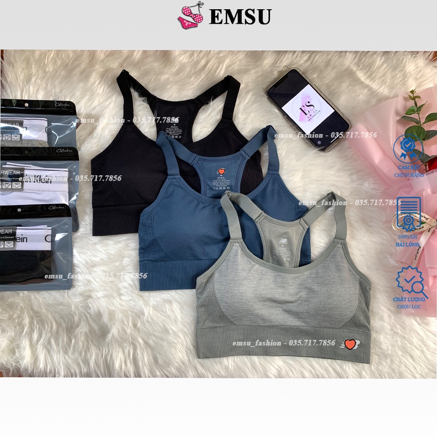 Áo bra thể thao tập gym, yoga, chạy bộ, tập nhảy cotton cao cấp, áo tập bra NB không gọng hai dây có đệm ngực.