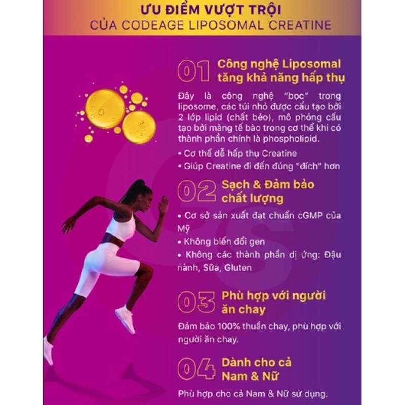 Codeage Liposomal Creatine Monohydrate Powder 90 Lần Dùng