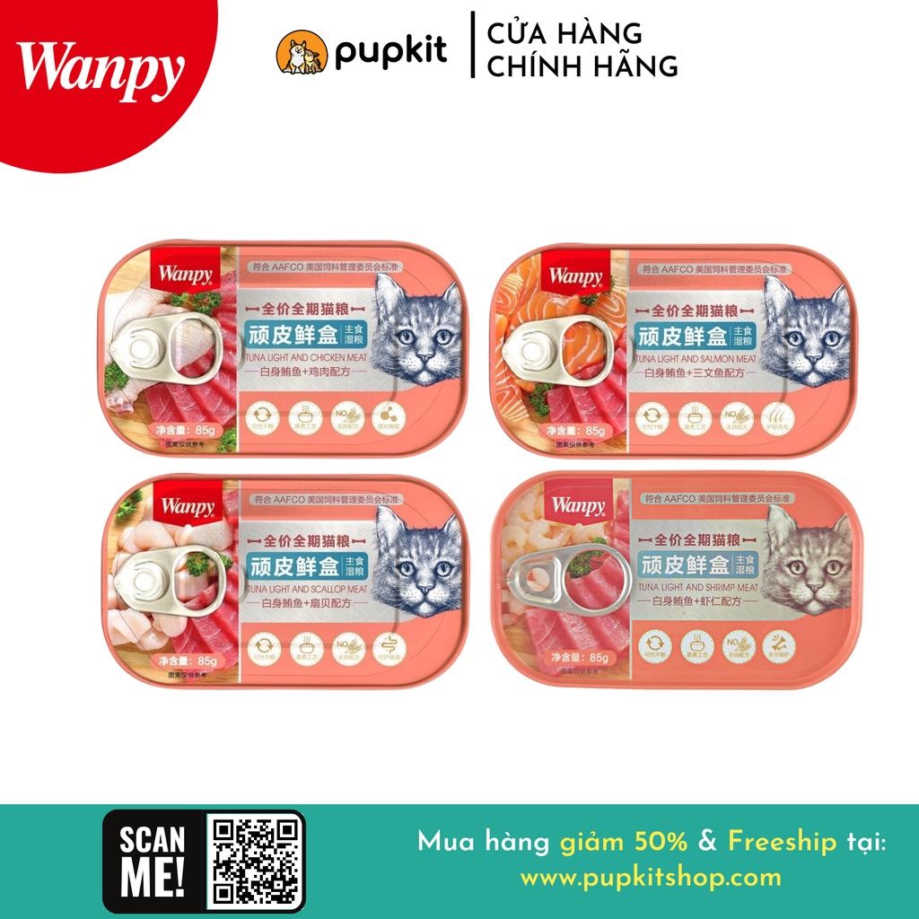 HỘP THỨC ĂN THỊT CÁ TƯƠI VỖ BÉO CHO MÈO WANPY 85G