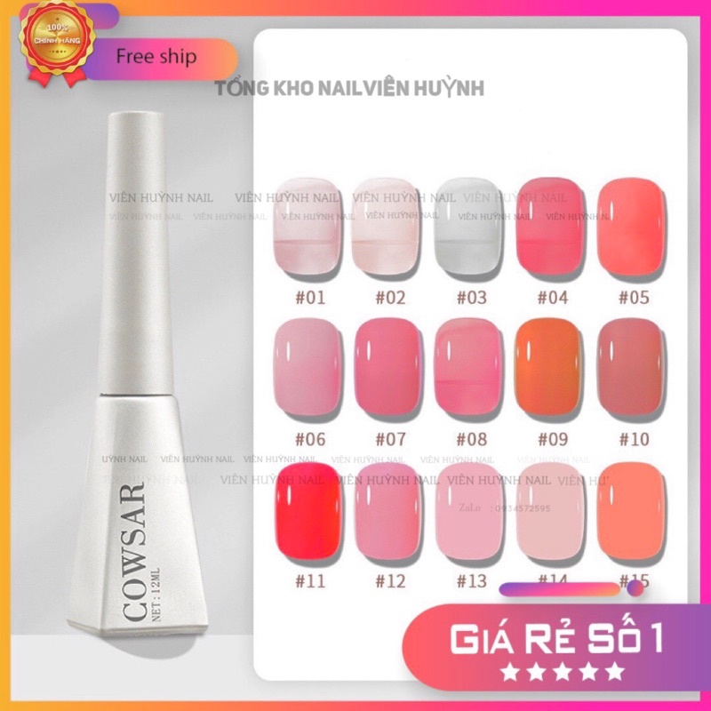 Sơn gel COWSAR nội địa trung , tông thạch hồng 12ml mã mới