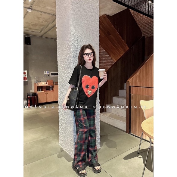 Set Bộ Áo Tim Mix Với Quần Kẻ Caro Hothit From Thụng