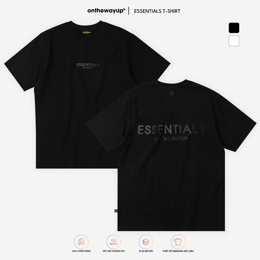 Áo Thun ESSENTIALS In Nổi ONTHEWAYUP Nam Nữ Form Rộng Cổ Tròn / Màu Đen