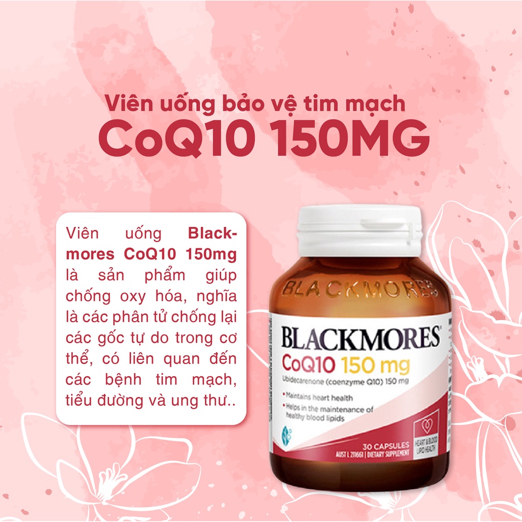 Viên uống bổ sung CoQ10 150mg Blackmores 30 viên của Úc hỗ trợ tim mạch, huyết áp