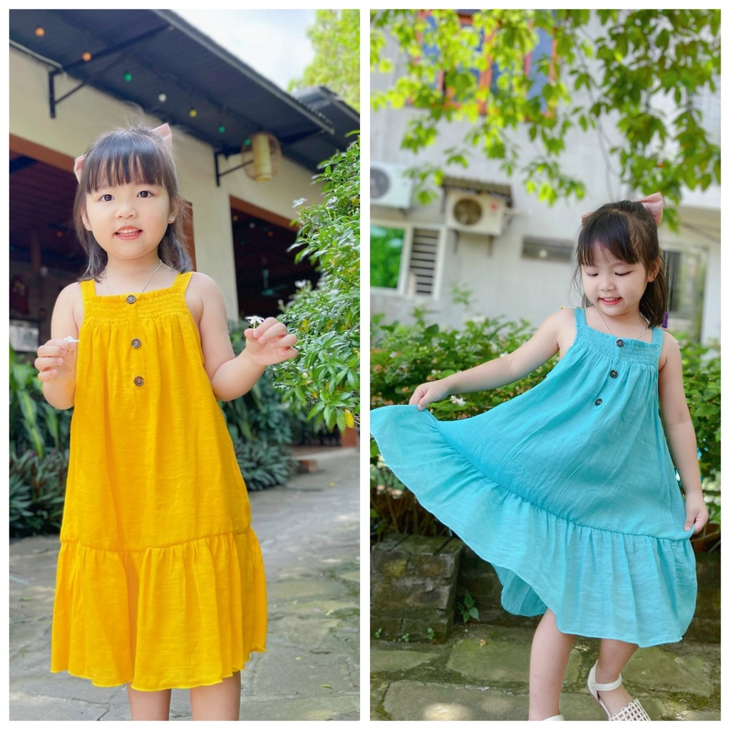 Đầm váy maxi đi biển,đi du lịch cho bé gái❤️Đầm dây bản to xoè rộng có smock ngực và lưng❤️size 1-10Y(10-40 ký)