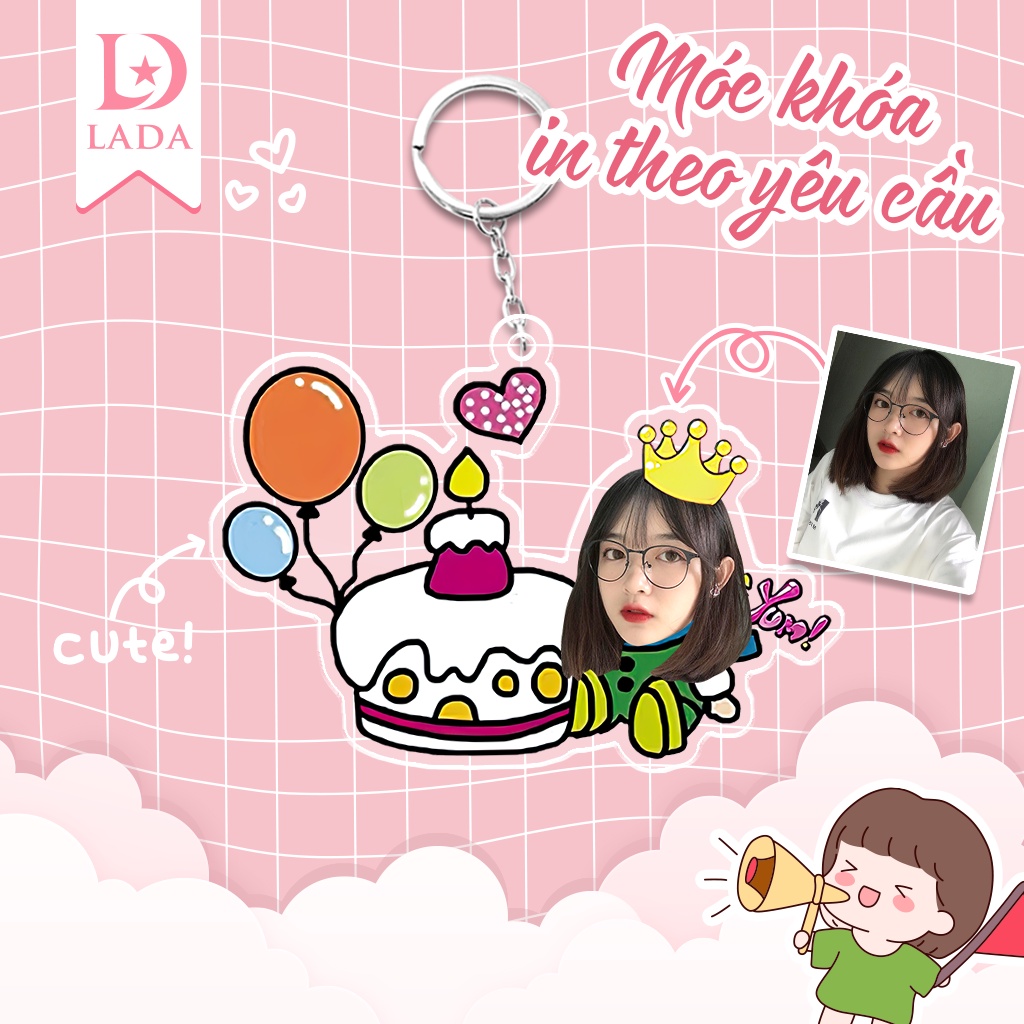 Móc khóa một người in theo yêu cầu ghép mặt đáng yêu dễ thương có hộp quà tặng cho bạn trai bạn gái người yêu