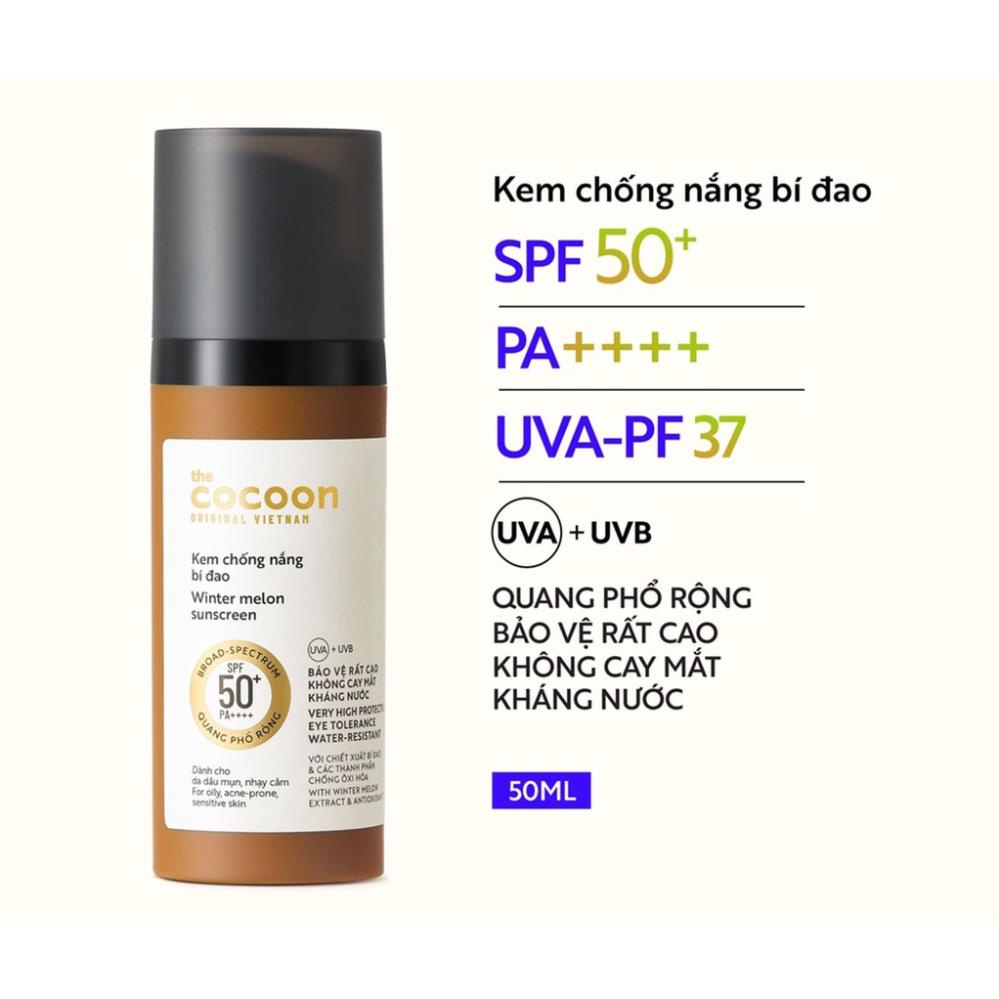 Kem chống nắng bí đao quang phổ rộng SPF 50+, PA ++++ Cocoon 50ml