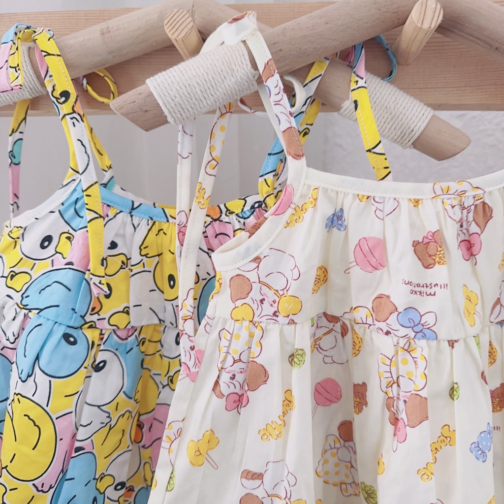 Váy Hoa Nhí 2 Dây Bé Gái WOWKIDS Tùng Váy Phối Bèo Họa Tiết Dễ Thương Cho Bé Từ 10-19kg