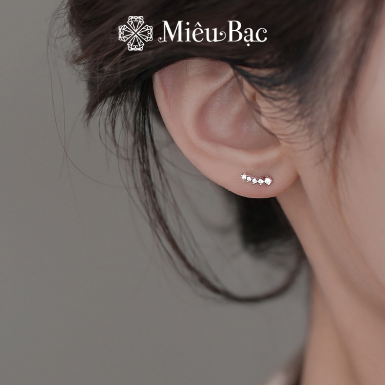 Bông tai bạc nữ Miêu Bạc sao băng đính đá dễ thương chất liệu bạc S925 phụ kiện trang sức B400271, 1 đôi