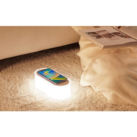 Đèn ngủ kiêm sạc nhanh không dây cho điện thoại, 6 màu thay đổi, dung lượng pin 400mAh
