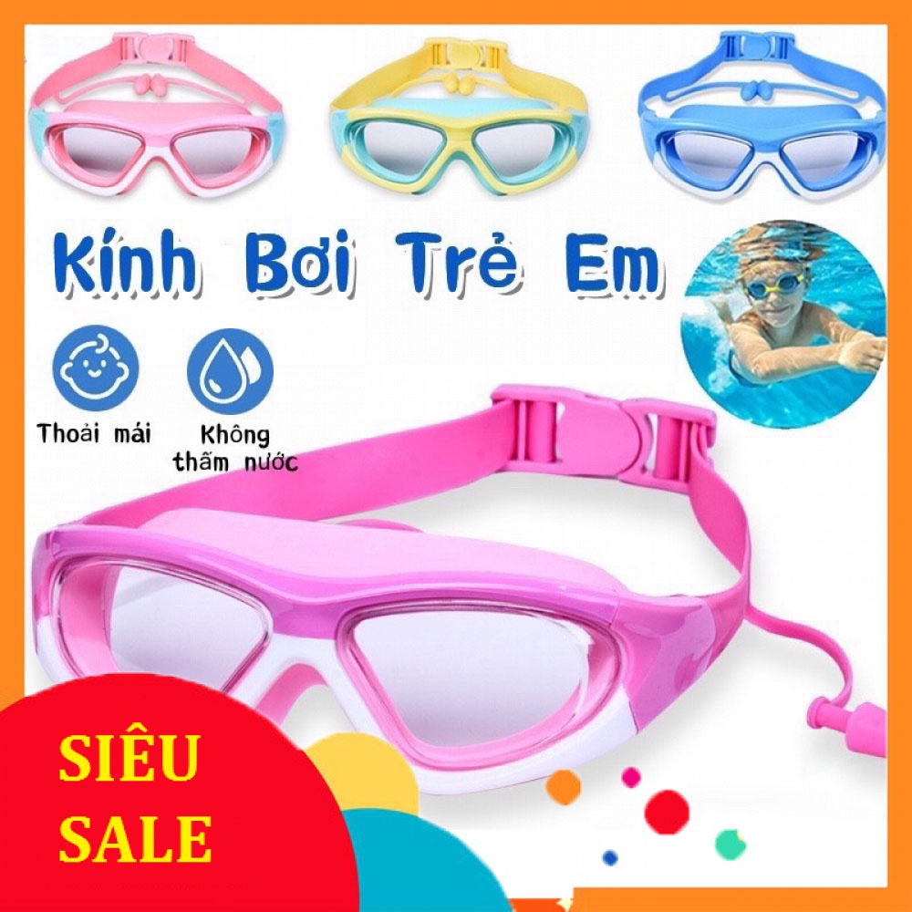 Kính bơi cho bé 3-13 TUỔI Cao Cấp , Có Nút Bịt Tai & Chống Tia UV cho bé trai , bé gái đi biển mùa hè