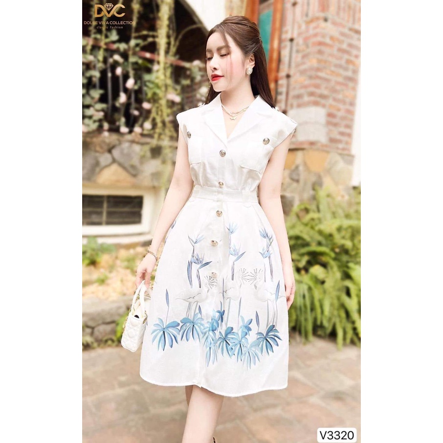 Váy Trắng Sát Nách Họa Tiết Con Cò 3320 - Váy Thiết Kế - DVC DOLCE VIVA COLLECTION