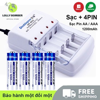 Bộ sạc pin aa/aaa db02,pin 1200mah doublepow,pin đũa sạc aaa,pin sạc micro không dây - pin tiểu sạc dung lượng cao