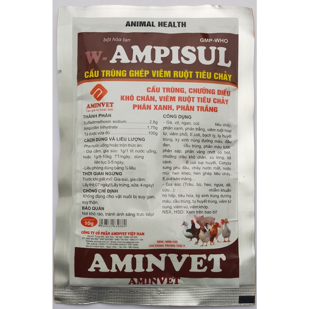 1 gói AMPISUL 10g Dùng tốt cho gia súc, gia cầm và các loại vật nuôi
