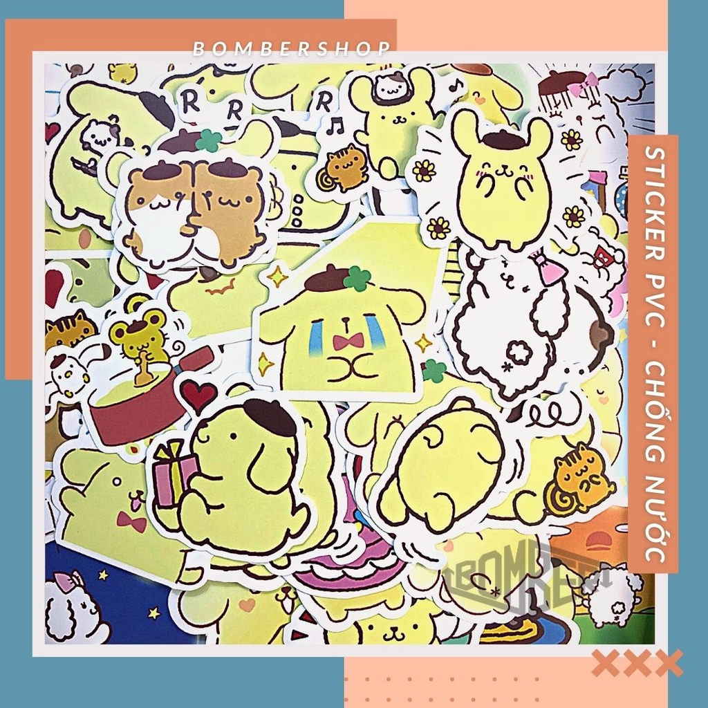 Set 20/40/60 sticker PVC Chó Vàng Pompompurin siêu cute - đậm chất Kawaiii trang trí laptop / n
