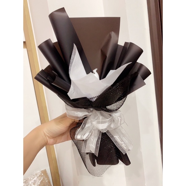Cốt hoa 1 bông gói giấy đen mix lưới đen
