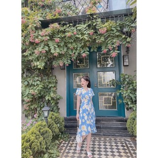 Váy hoa cổ tim đuôi cá nhún bèo. Hàng Tk