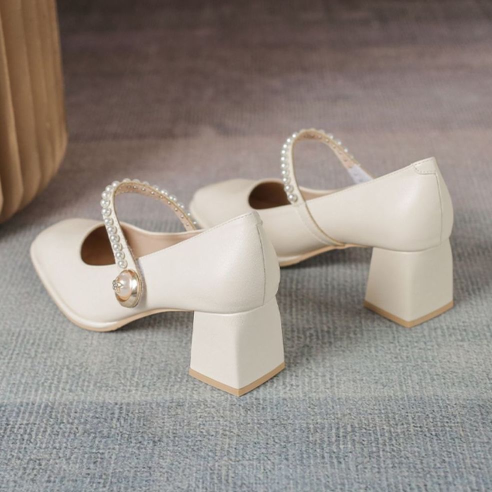 Giày da Pháp Mary Jane nữ giày cao gót cổ điển gót chân thô giầy lolita nữ
