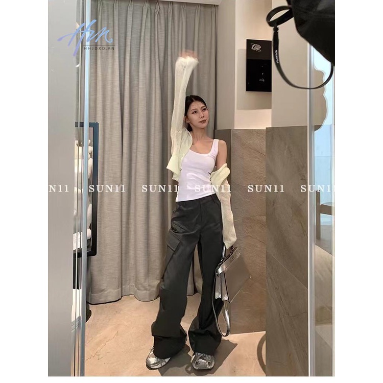Quần Yếm Lưng Cao Dáng Ôm Màu Xám Đậm Phong Cách Mỹ Thời Trang Mới 2023 Cho Nữ