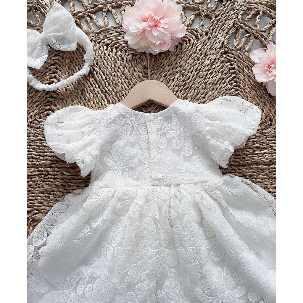 Váy Bé Gái, Đầm Công Chúa Trắng Cho Bé Gái Từ 4 Đến 28kg Tặng Kèm Bờm Ngọc, Đi Tiệc, Đi Chơi - Hàng Thiết Kế