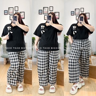 Set bộ áo gấu bông, quần caro đen bigsize 60-105kg