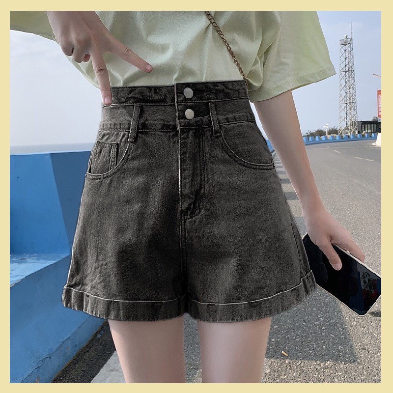 Quần sooc ngố jean bò nữ jeans cạp cao phong cách Hàn Quốc | BigBuy360 - bigbuy360.vn