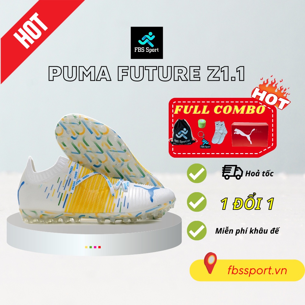 Giày đá bóng Puma Future Z1.1 đế MG màu trắng vàng cho Nam/nữ, sân cỏ tự nhiên, nhân tạo