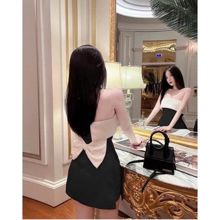 Set áo cúp ngực xẻ tà đính nơ lưng kèm quần đùi