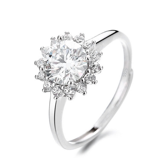 Nhẫn Mạ Bạc s925 Hình Hoa Hướng Dương Moissanite # 1