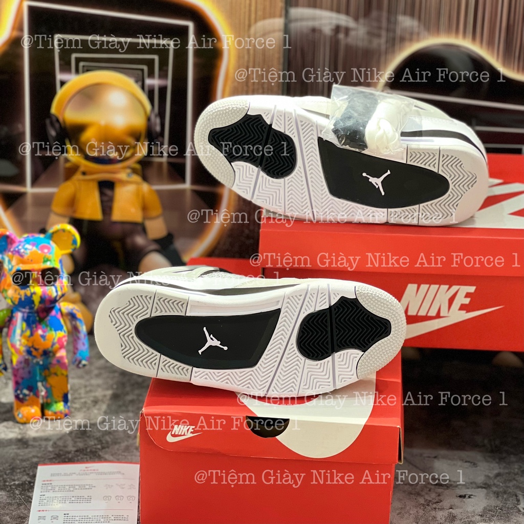 Giày Thể Thao Jordan 4 Off White Retro GS Military Black JD4 Đen Trắng