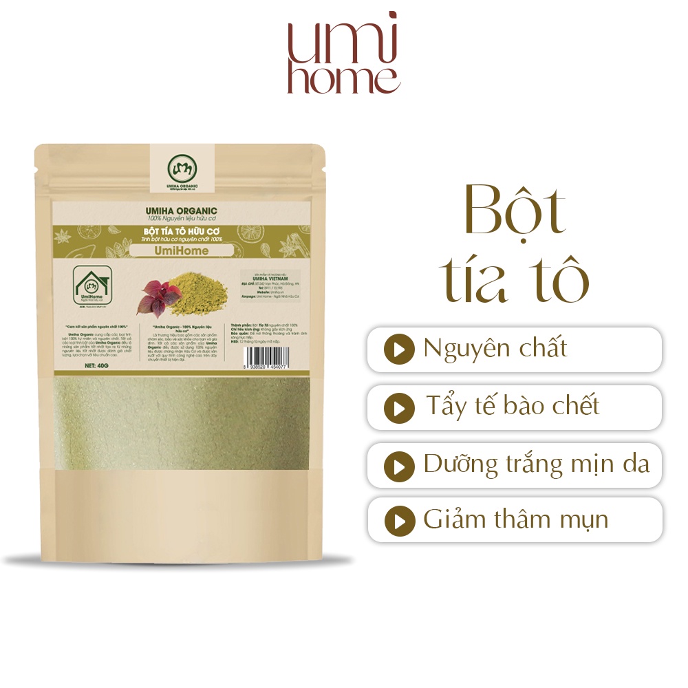 Bột Lá Tía Tô nguyên chất UMIHOME 40G dưỡng trắng da, đắp mặt nạ ngừa mụn hiệu quả