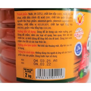 [BÌNH 2 Kg] TƯƠNG ỚT (Cay với ớt tươi) [VN] ÔNG CHÀ VÀ Chilli Sauce (halal)
