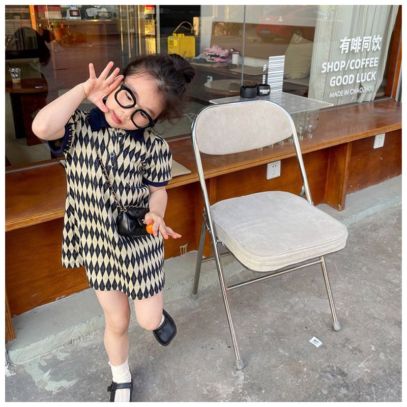 Đầm thun IQ ANGEL cổ polo phong cách Hàn Quốc thời trang cho bé gái