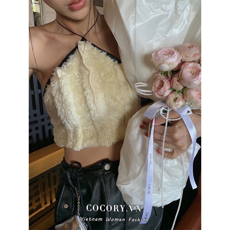 Cocory vn Áo Croptop Sát Nách Thiết Kế Hở Lưng Quyến Rũ