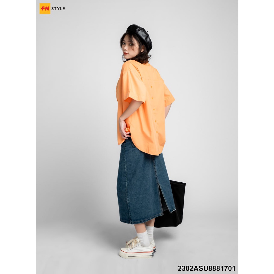 Áo sơ mi nữ form rộng FM STYLE ngắn tay xẻ tà sau phối nút nhiều màu sắc phong cách ulzzang vintage hàn quốc 23020498