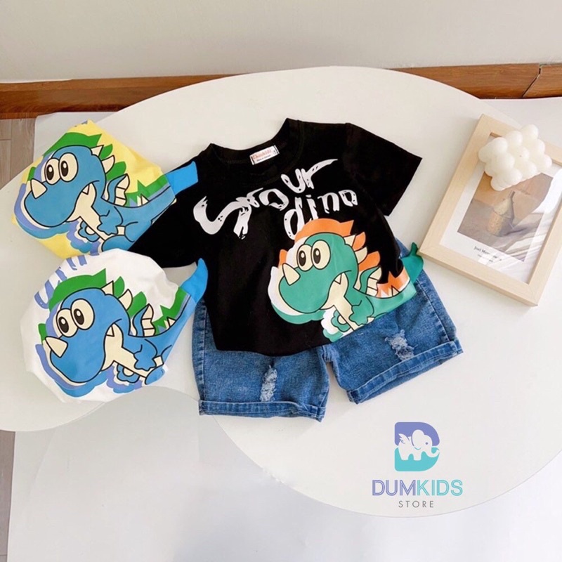 Bộ quần áo hè cho bé trai , sét bộ khủng Long dino áo cotton tàu phối quần JEANS mềm
