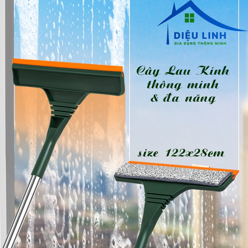 Cây lau kính đa năng cán dài, đầu lau tích hợp thêm phần gạt nước siêu tiện lợi mẫu mới cao cấp có thể kéo dài 1.22 met