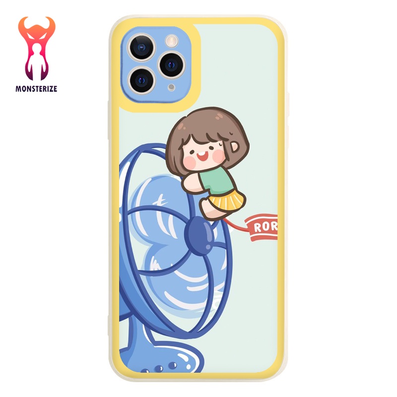 Ốp lưng iphone cạnh vuông bảo vệ camera cô bé ôm quạt dành cho ip 6 đến 14promax - ng060