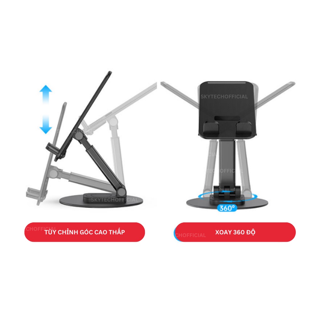 Giá Đỡ Điện Thoại Máy Tính Bảng iPad iPhone Tablet Chống Rung Lắc Giật Chất Liệu Hợp Kim Xoay 360 Độ Dễ Dàng Gập Gọn