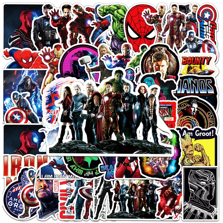 Bộ 50 Miếng Dán Trang Trí Xe Hơi Hình Siêu Anh Hùng Marvel Vui Nhộn Chống Thấm Nước DIY