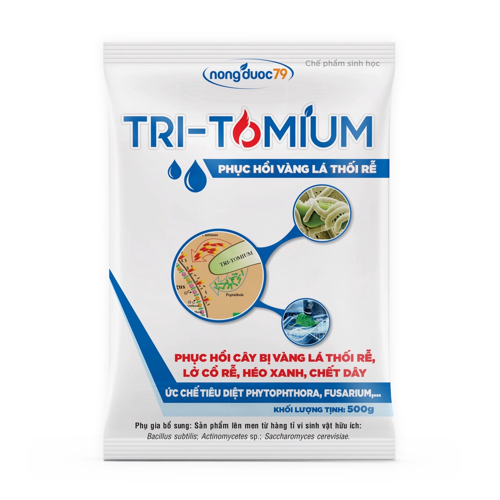 TRITOMIUM 500gChế phẩm trị vàng lá thối rễ, lỡ cổ rễ, héo xanh, chết dây, kích rễ, tái tạo rễ mới