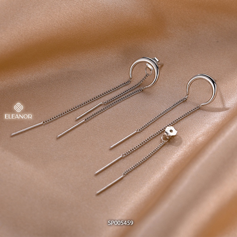 Bông tai nữ chuôi bạc 925 Eleanor Accessories dáng dài thiết kế hình tròn khuyết tua rua phụ kiện trang sức 5459