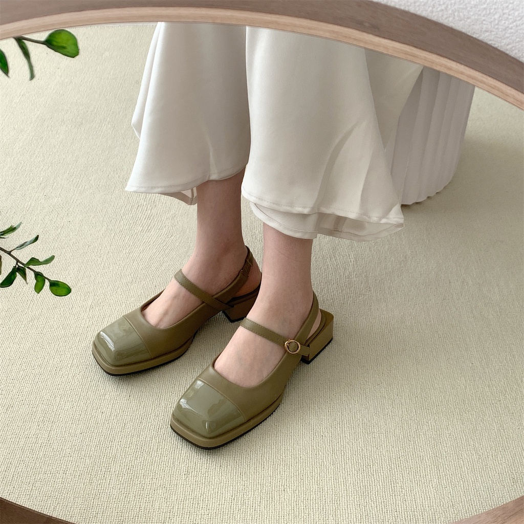 Giày Sandal Gót Dày Mũi Vuông Thời Trang Dành Cho Nữ