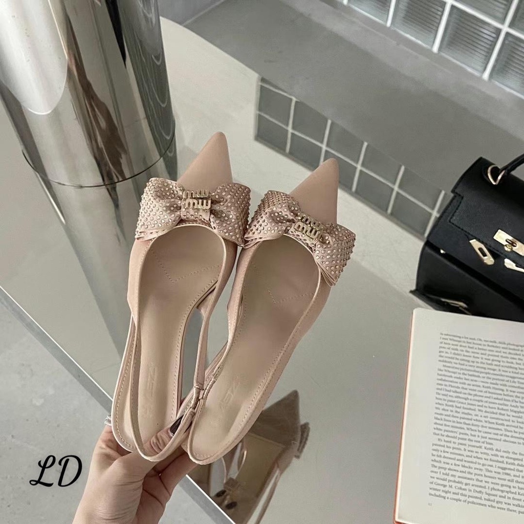 Sandal MIUMIU NƠ ĐÁ GÓT NHÚ