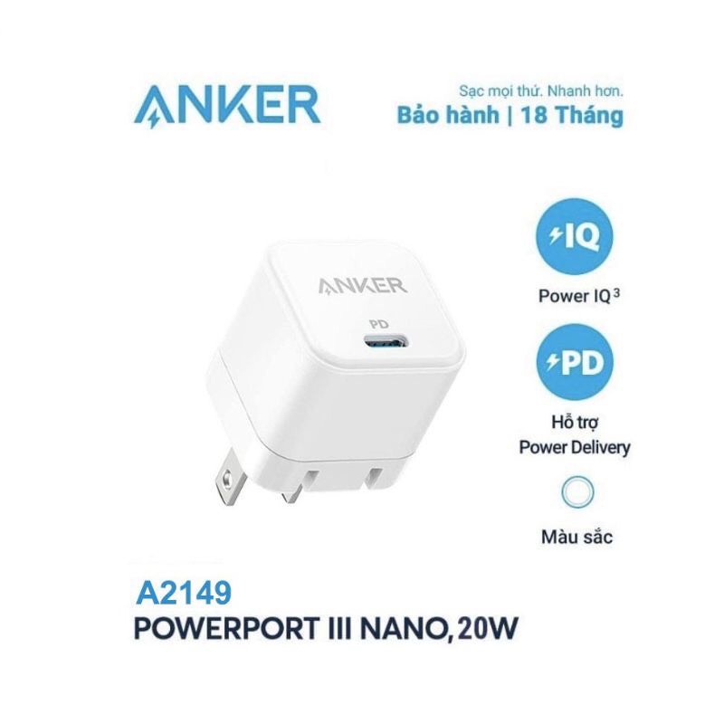 Củ Sạc Nhanh Anker B9541  A2149 PD 20W Màu sắc,Bảo Hành 18T