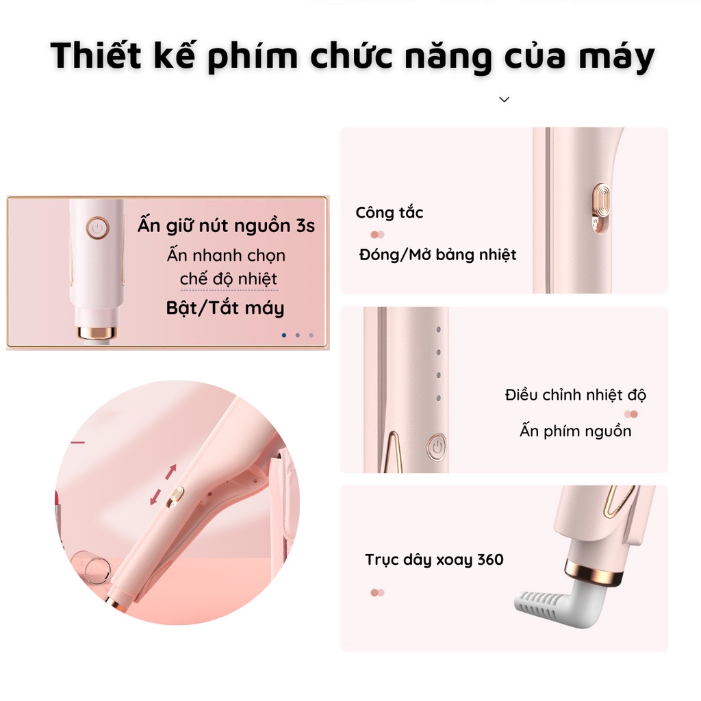 Máy Uốn Tóc Xoăn Gợn Sóng Nước NANOMAX D25 4 Mức Điều Chỉnh Nhiệt Làm Nóng 30 Giây Ion Âm Bảo Vệ Tóc Chất Liệu Gốm Cao C