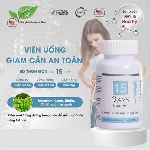 Viên uống giảm cân an toàn 15 Days Meratrim 60 viên hỗ trợ giảm béo từ thảo dược thiên nhiên | Nhập 