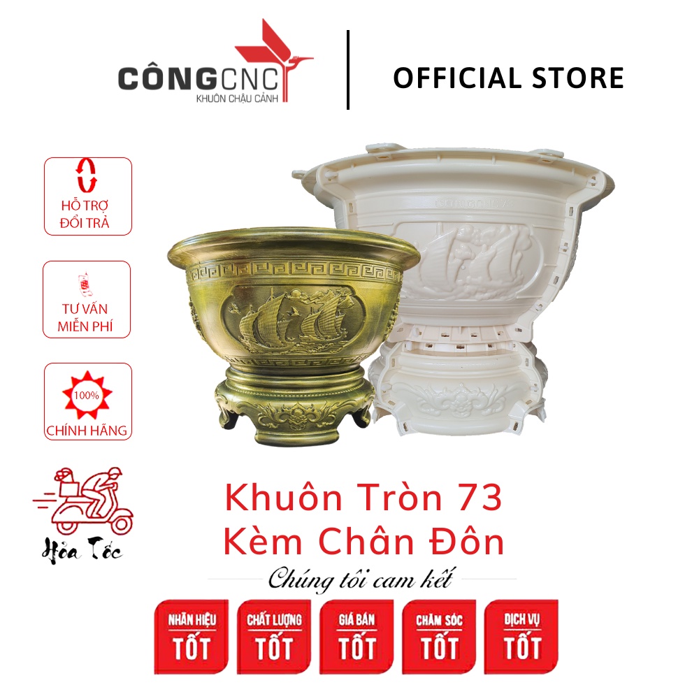 Khuôn Chậu Tròn 73 cm Kèm Đôn Tròn - Hàng Việt Nam, Chất Lượng Cao, Hoa Văn Sắc Nét Vượt Trội