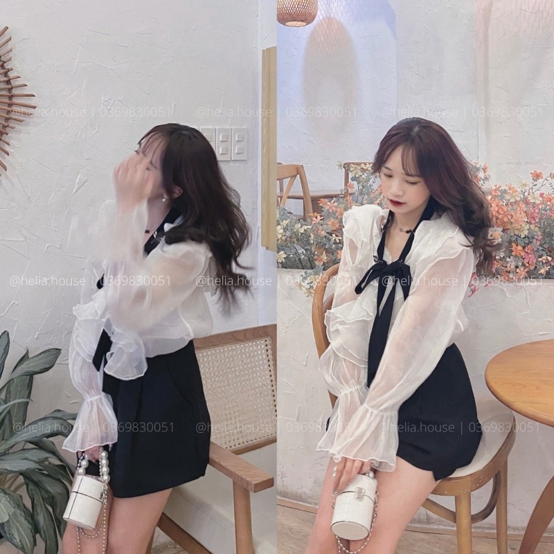 Sơ mi trắng tiểu thư, vintage, babydoll tay phồng 2hand si tuyển nước 1 - Helia House