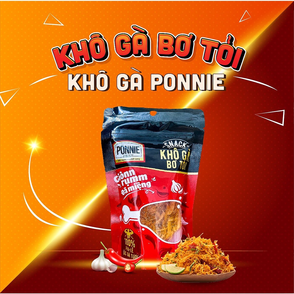Thùng 50 bịch khô gà bơ tỏi PONNIE 25g / Combo 10 túi khô gà bơ tỏi PONNIE 25g